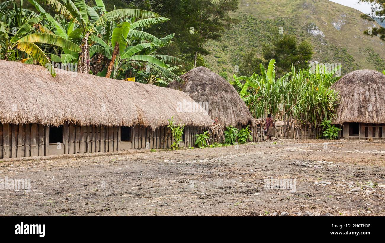 Traditionelles Dani Dorf in Wamena, Indonesien. Stockfoto