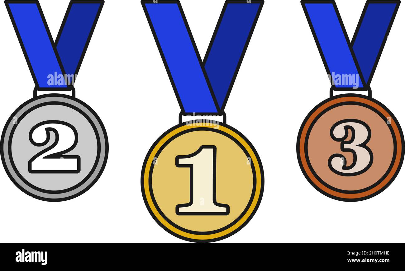 Goldmedaillen in Silber und Bronze oder Medaillons als Preis für den Meisterschaftssieger im Vektorsatz Stock Vektor