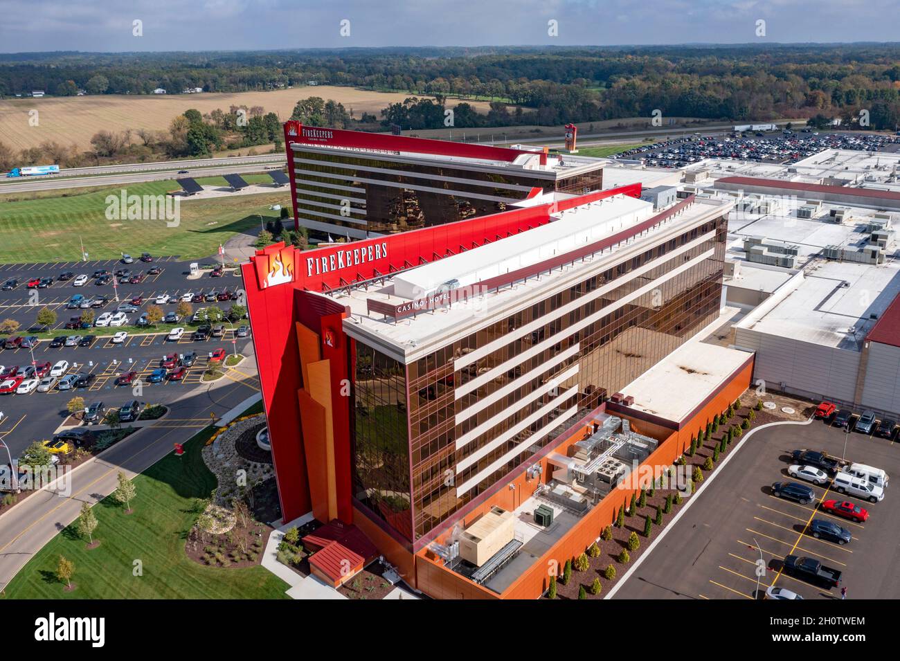 Battle Creek, Michigan - The FireKeepers Casino und Hotel. Es ist im Besitz und wird von der Nottawaseppi Huron Band of Potawatomi Indians betrieben. Stockfoto