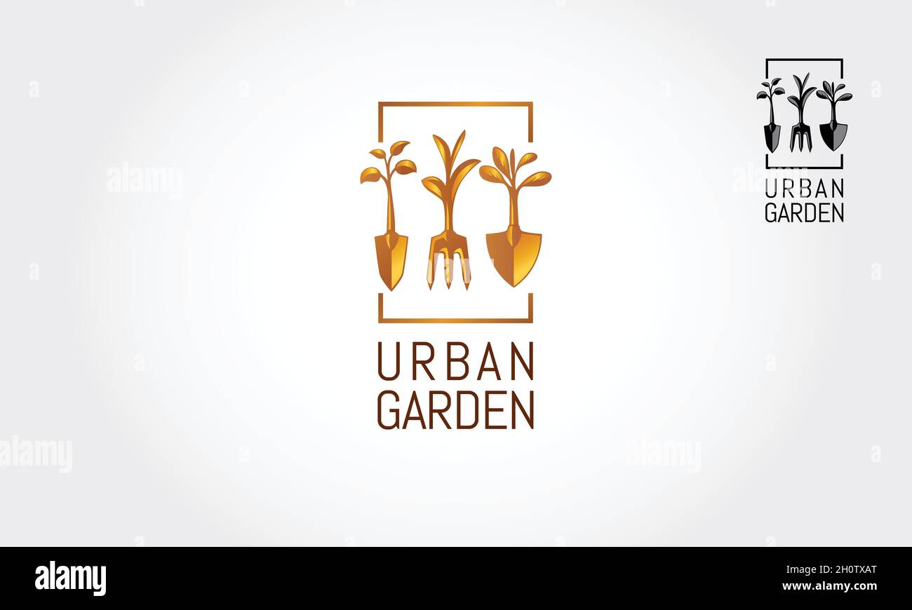 Urban Garden Vektor Logo Vorlage. Ein natürliches und modernes Logo, das für Landschaftsbau, Gartenbau, Innengarten, Landwirtschaft, Landwirtschaft, Usw. Stock Vektor