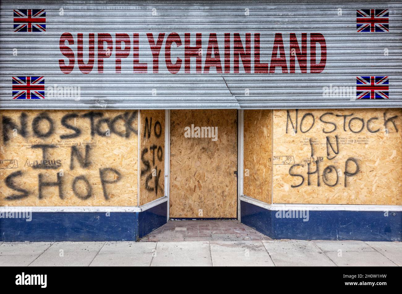 Lieferkette, lkw-Fahrermangel, britischer Einzelhandel, Brexit, Unternehmensraten..., Konzept Stockfoto