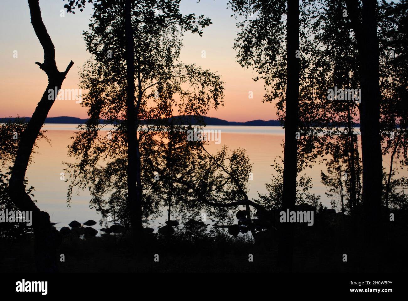 Der Pyhäjärvi-See und die Wälder in Uukuniemi in Ostfinnland Stockfoto