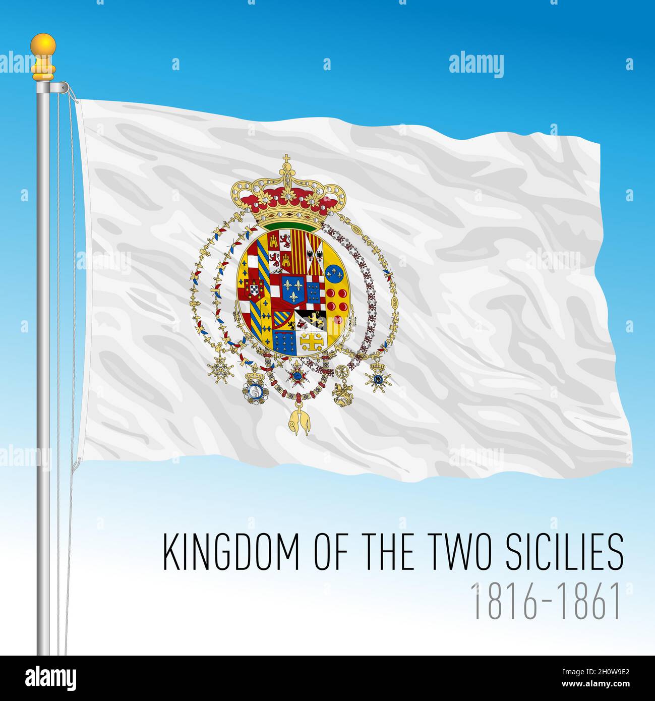 Königreich der zwei Sizilien historische Flagge, Italien, 1816 - 1861, Vektorgrafik Stock Vektor
