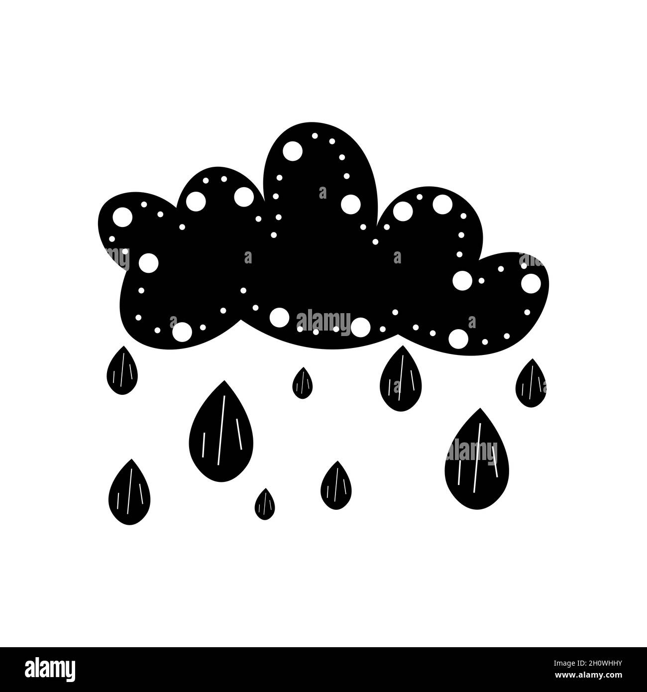 Schwarz-Weiß-Boho Wolke in Hand gezeichnet Stil. vektor-Illustration isoliert auf weißem Hintergrund. Element des Wetters, Symbol der Natur. Stock Vektor