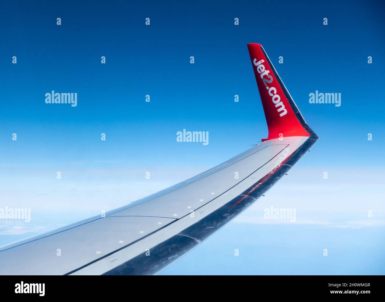 Jet2 737-800-Flug mit Winglet-/Wingtip-Logo Stockfoto