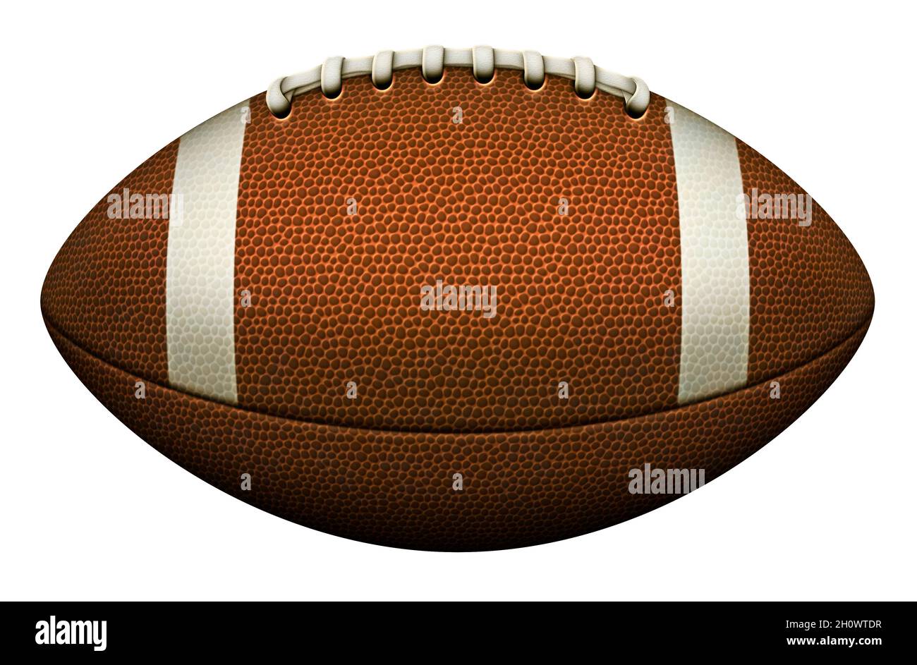 Ein American Football mit weißen Streifen, Schnürsenkeln an der äußersten Spitze und einem Innenleben des Balls, um bei Bedarf eine Kopie hinzuzufügen. Auch isoliert von t Stockfoto