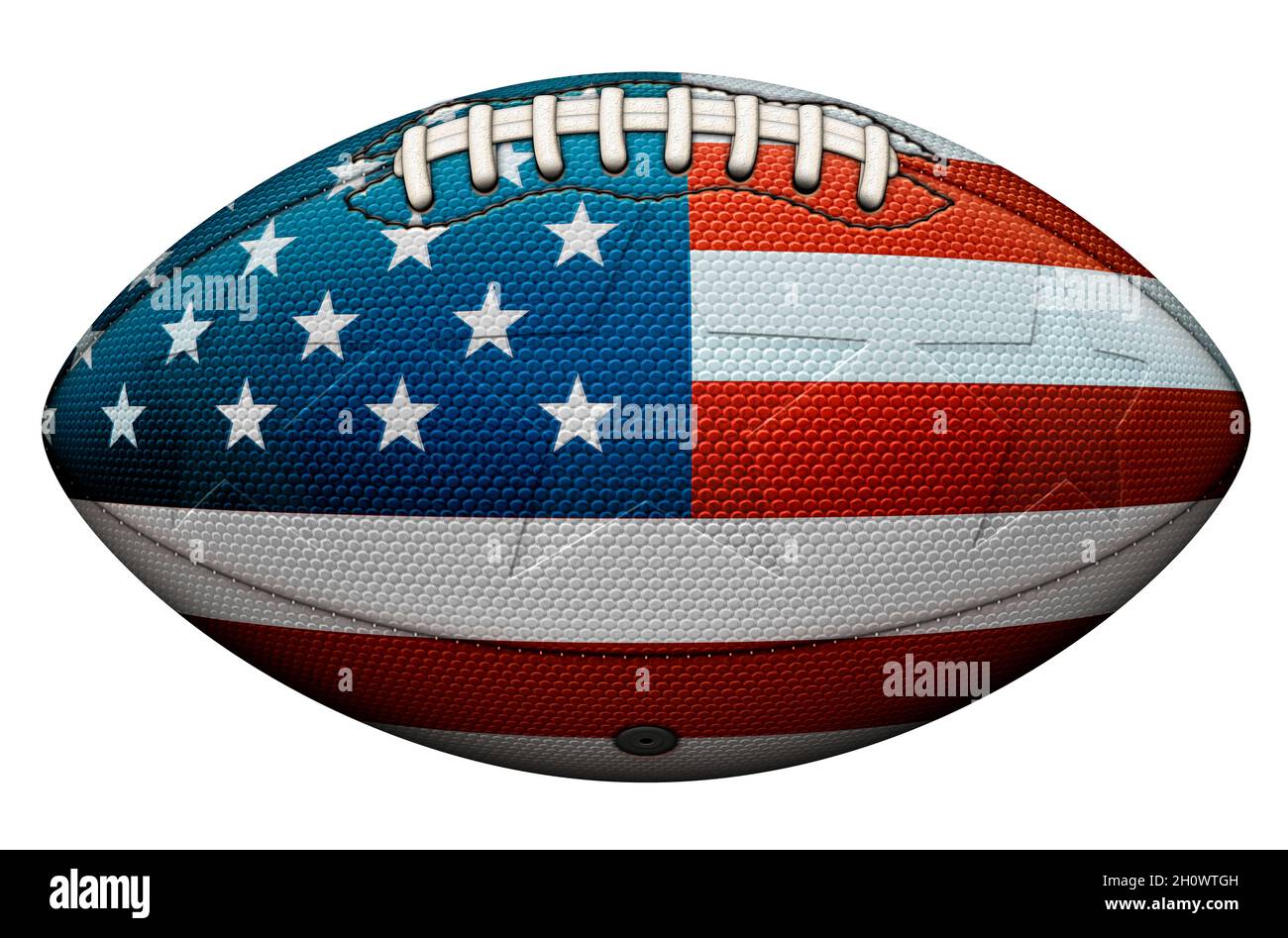 Ein amerikanischer Fußball mit roten, weißen und blauen Sternen und Streifen. Auch vom Hintergrund isoliert. Stockfoto