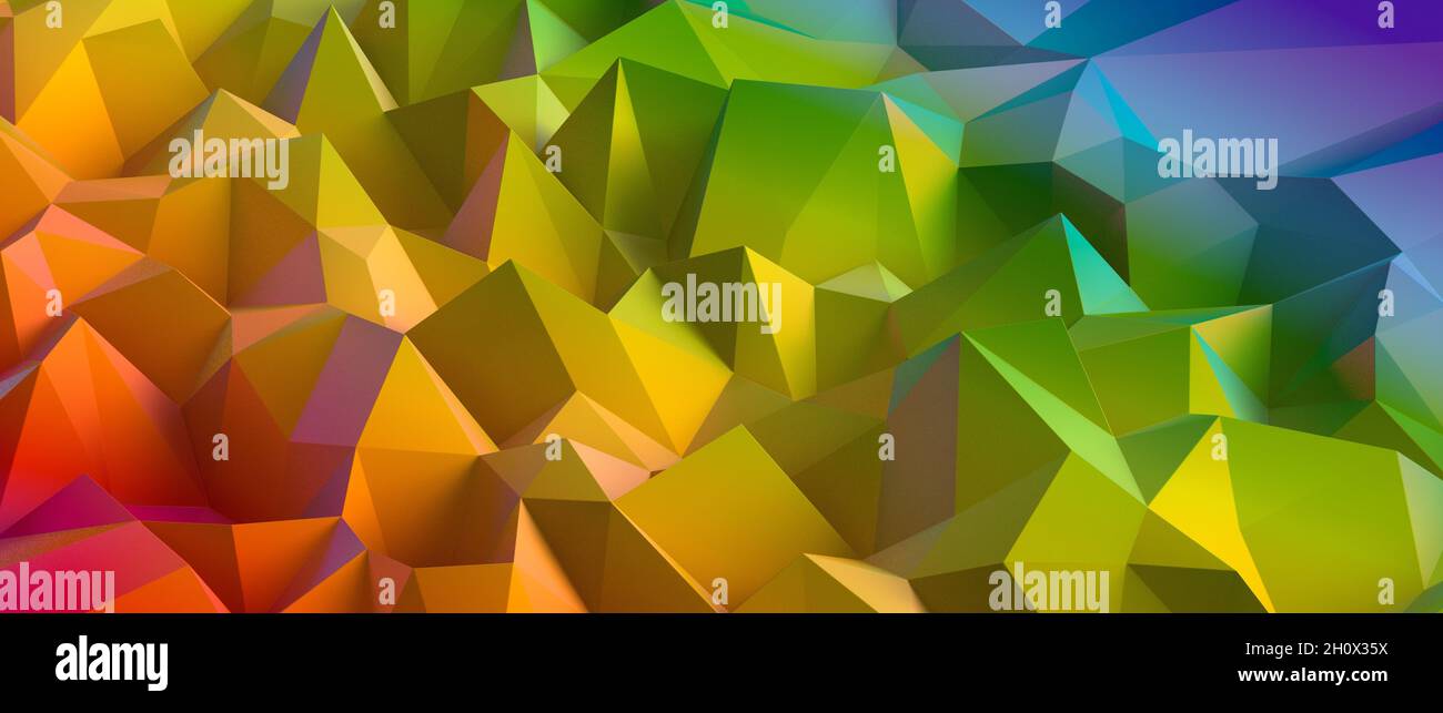 3D-Rendering von bunten abstrakten geometrischen polygonalen Formen Hintergrund Stockfoto