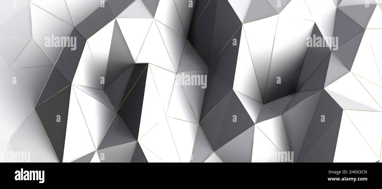 3D-Rendering von Silber Kristall abstrakten geometrischen polygonalen Formen Hintergrund Stockfoto