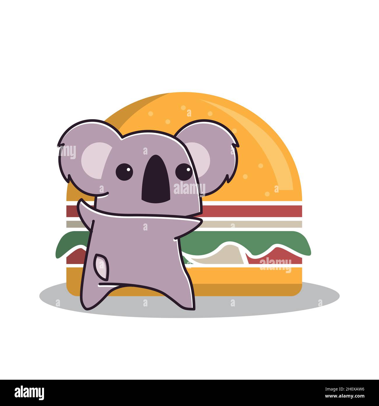 Liebenswert Koala Essen Lebensmittel Big Burger Tier Wohnung Cartoon Charakter Stock Vektor