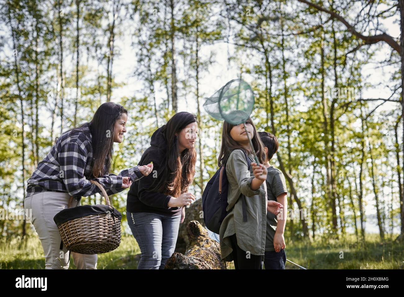 Familie mit Kindern zu Fuß im Wald Stockfoto