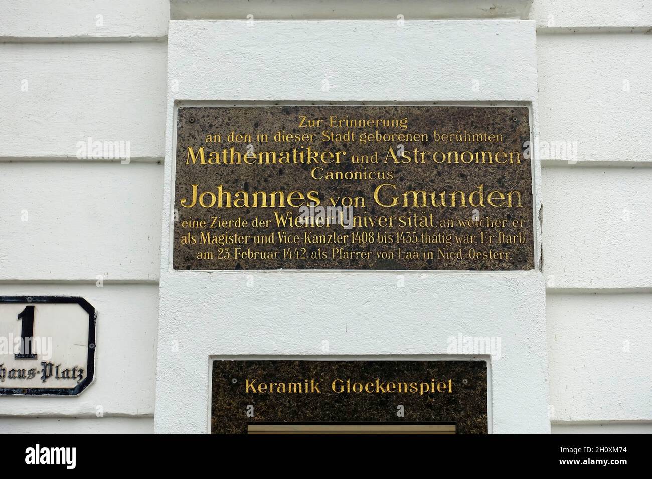 Gedenktafel, Johannes von Gmunden, Österreich Stockfoto