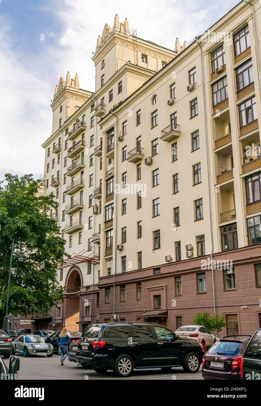 Detail des Kotelnicheskaya Embankment Building, stalinistischer sozialistischer Klassizismus, Blick vom Hof, Moskau, Russland Stockfoto