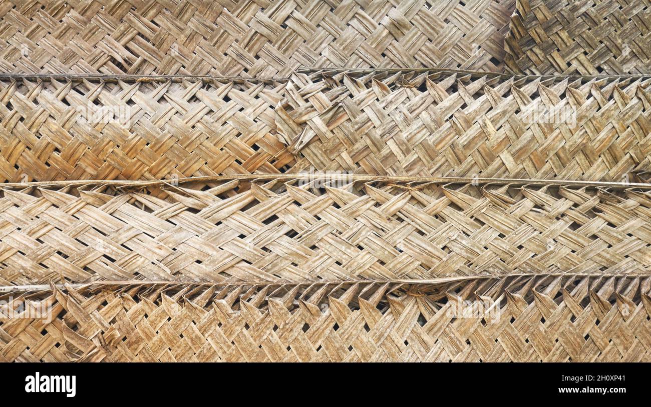 Geflechtschnecht aus getrocknetem Palmblatt, natürlicher Hintergrund. Stockfoto