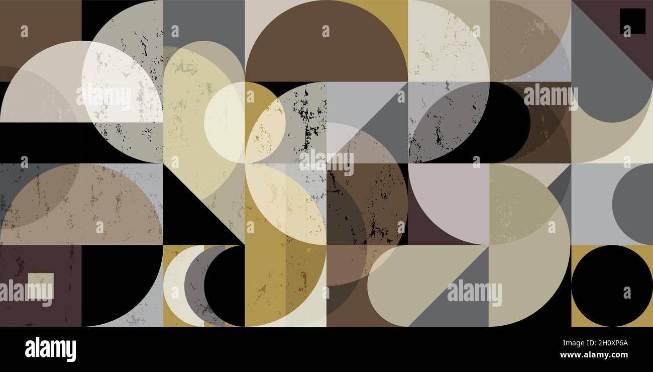 Nahtlose abstrakte geometrische Hintergrund Muster, Retro-Stil, mit Kreisen, Halbkreis, Quadrate, Malen Sie Striche und Spritzer Stock Vektor