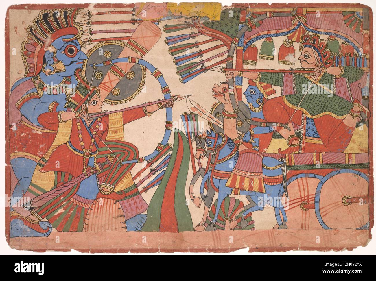 Abbildung des Mahabharata, C. 1800. India, Maharashtra, Paithan Schule, C. 1800. Tinte und Farbe auf Papier; gesamt: 28,2 x 41,5 cm (11 1/8 x 16 5/16 in.). Stockfoto