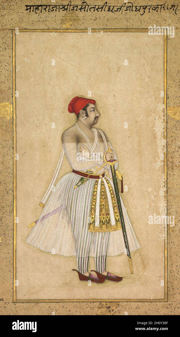 Jaswant Singh von Jodhpur (regiert 1635-1678), c. 1660–65. Indien, Rajasthan, Jodhpur, 17. Jahrhundert. Bleistift mit leichter Farbe auf Papier; Bild: 23.3 x 12.8 cm (9 3/16 x 5 1/16 Zoll); insgesamt: 28.7 x 16.3 cm (11 5/16 x 6 7/16 Zoll). Stockfoto