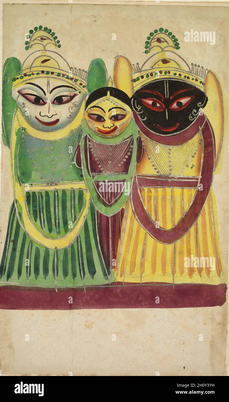 Jagannatha Trio (verso), c. 1890. Ostindien, Bengalen, Kalkata, Kalighat. Aquarell, Graphit, Tinte und Zinn auf Papier; sekundärer Träger: 47.9 x 29.3 cm (18 7/8 x 11 9/16 Zoll); nur Malerei: 45.5 x 28 cm (17 15/16 x 11 Zoll). Stockfoto