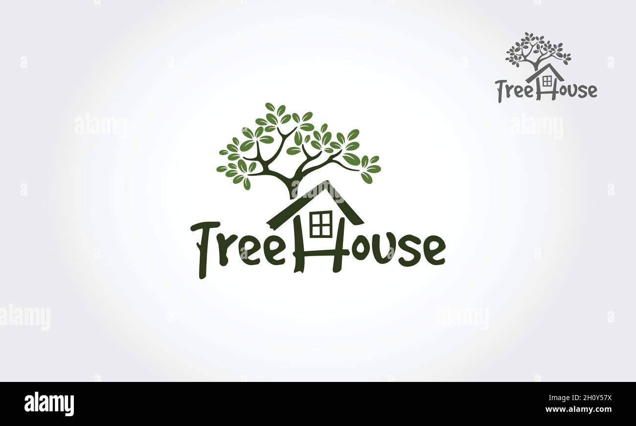 Tree House illustratives Logo für umweltbezogene Geschäfte. Es ist ideal für Websites und das Design ist druckfreundlich für alle Medien. Stock Vektor
