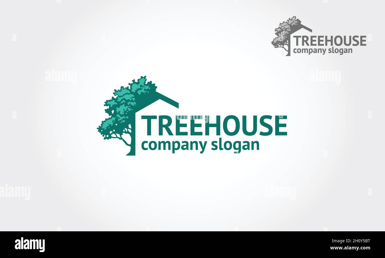 Logo-Vorlage Für Baumhäuser. Dieses Logo ist ein anschauliches Logo für umweltbezogene Geschäfte. Es ist ideal für Websites und das Design ist Print. Stock Vektor