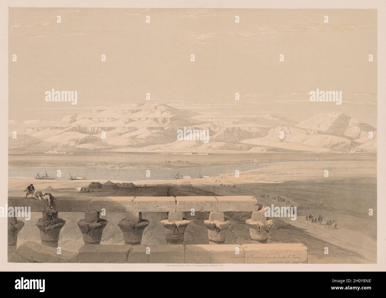 Ägypten und Nubien: Band I - Nr. 30, Lybische Bergkette aus dem Luxor-Tempel, 1838. Louis Haghe (Großbritannien, 1806-1885). Farblithographie; Stockfoto
