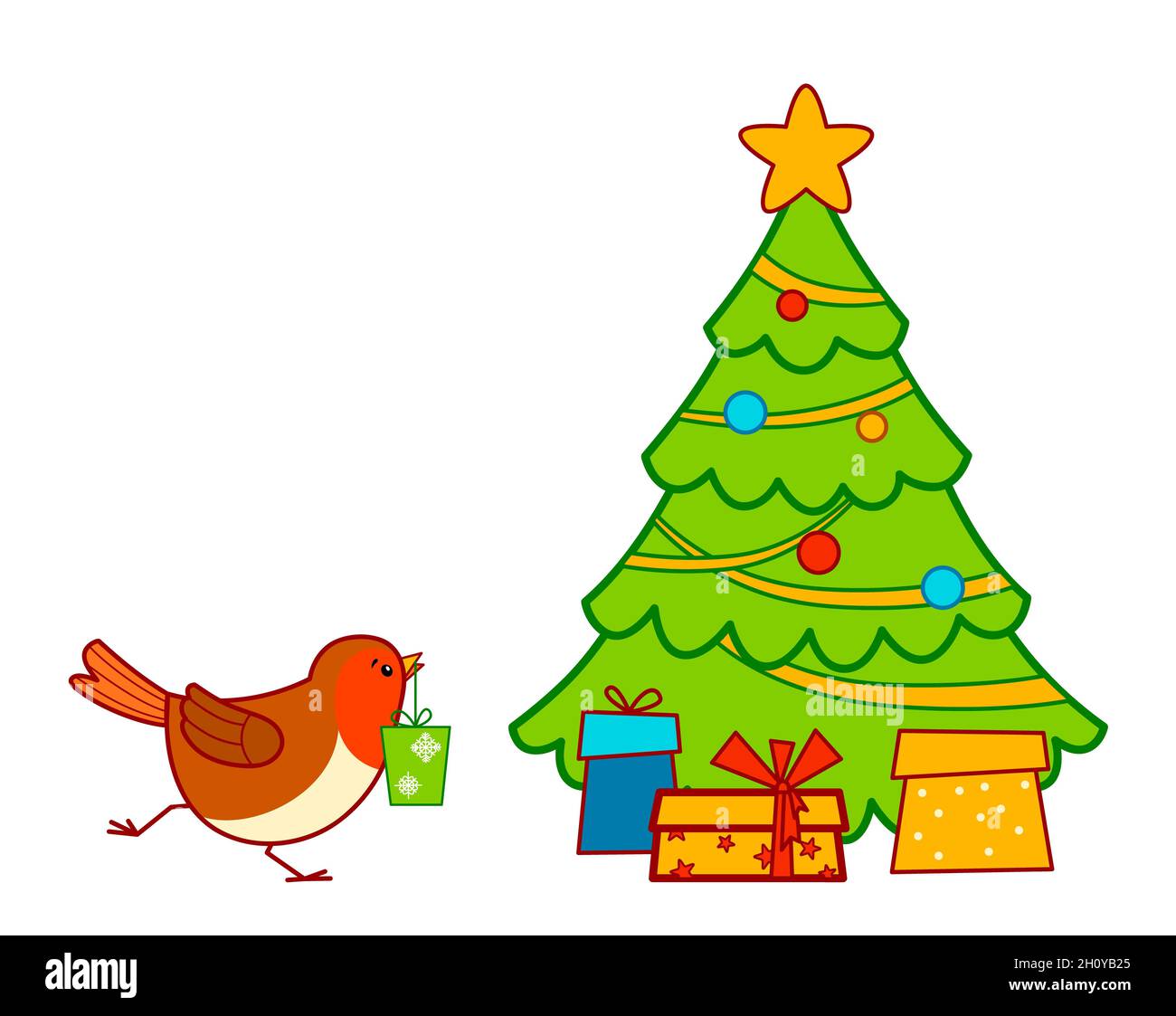 Weihnachten Cartoons Clip Art. Weihnachten Rotkehlchen Vogel Cliparts Illustration Stockfoto