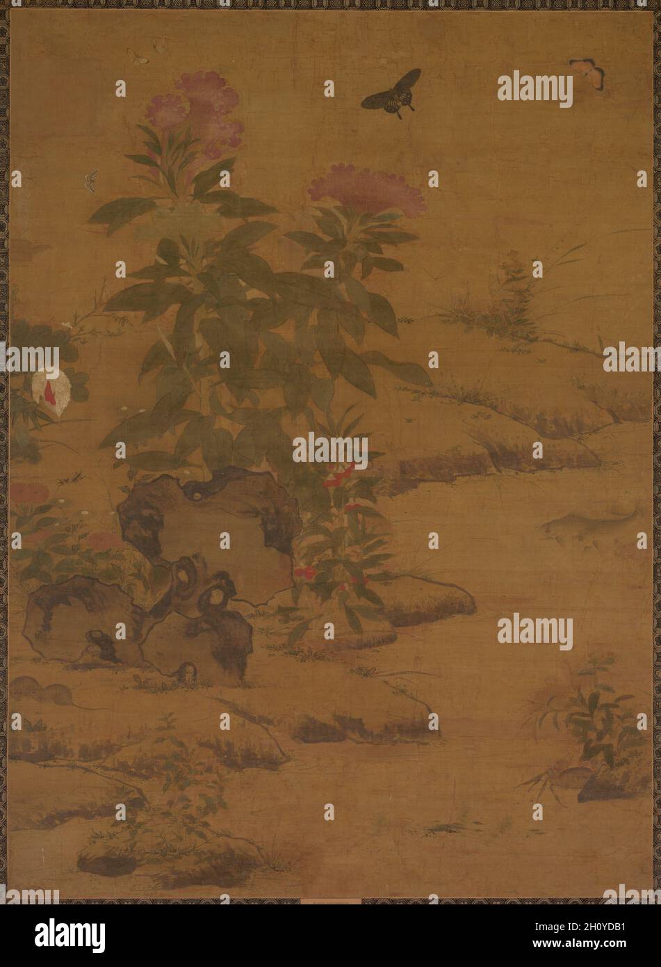 Pflanzen und Insekten, 1368-1644. China, Ming-Dynastie (1368-1644). Tinte und Farbe auf Seidenpaneel; Gemälde: 147.3 x 106.6 cm (58 x 41 15/16 Zoll). Stockfoto