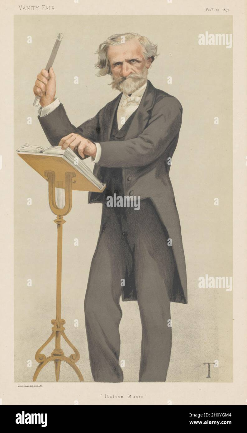 Veröffentlicht in Vanity Fair 15. Februar 1879: Vanity Fair: 'Itemanische Musik', 1879. Théobald Chartran (Französisch, 1849-1907), Vincent Brooks Day & Son. Farblithographie; Blatt: 38.2 x 26.1 cm (15 1/16 x 10 1/4 Zoll); Bild: 31 x 18.4 cm (12 3/16 x 7 1/4 Zoll). Stockfoto Veröffentlicht in Vanity Fair 15. Februar 1879: Vanity Fair: 'Itemanische Musik', 1879. Théobald Chartran (Französisch, 1849-1907), Vincent Brooks Day & Son. Farblithographie; Blatt: 38.2 x 26.1 cm (15 1/16 x 10 1/4 Zoll); Bild: 31 x 18.4 cm (12 3/16 x 7 1/4 Zoll). Stockfoto