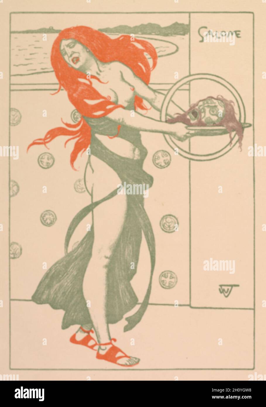 Veröffentlicht in Pan II 3: Salomé. Wilhelm Volz (deutsch, 1855-1901), Original Lithographie Pan II 3. Farblithographie; Blatt: 37.6 x 28.6 cm (14 13/16 x 11 1/4 Zoll); Bild: 27.2 x 18.7 cm (10 11/16 x 7 3/8 Zoll). Stockfoto