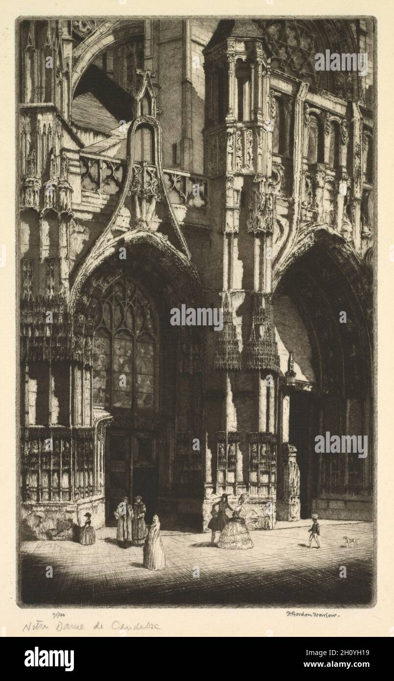 Notre Dame de Caudebec, c. 1930. Herbert Gordon Warlow (Britisch, 1885-1942). Radierung; Blatt: 30.6 x 23.2 cm (12 1/16 x 9 1/8 Zoll); Plattenmark: 21.3 x 13 cm (8 3/8 x 5 1/8 Zoll). Stockfoto