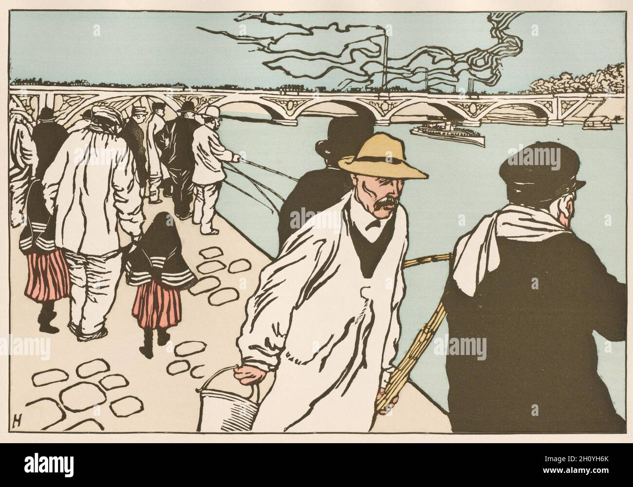 L'Estampe Moderne: Pêcheurs à la Ligne, 1899. Charles Huard (Französisch, 1874-1965). Farblithographie; Blatt: 40.1 x 30.5 cm (15 13/16 x 12 Zoll); Bild: 21.6 x 31.6 cm (8 1/2 x 12 7/16 Zoll). Stockfoto