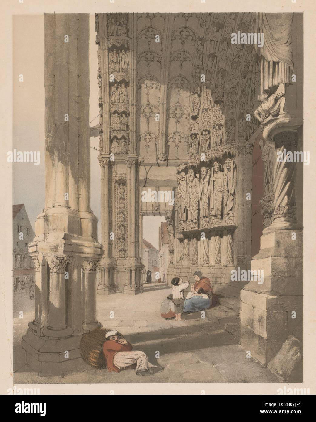 Malerische Architektur in Paris, Gent, Antwerpen, Rouen, etc.: Südportal der Kathedrale von Chartres, , 1839. Thomas Shotter Boys (Großbritannien, 1803-1874). Farblithographie mit Handkolorierung; Bild: 36.1 x 28.3 cm (14 3/16 x 11 1/8 Zoll); Blatt: 44.6 x 36.5 cm (17 9/16 x 14 3/8 Zoll). Stockfoto