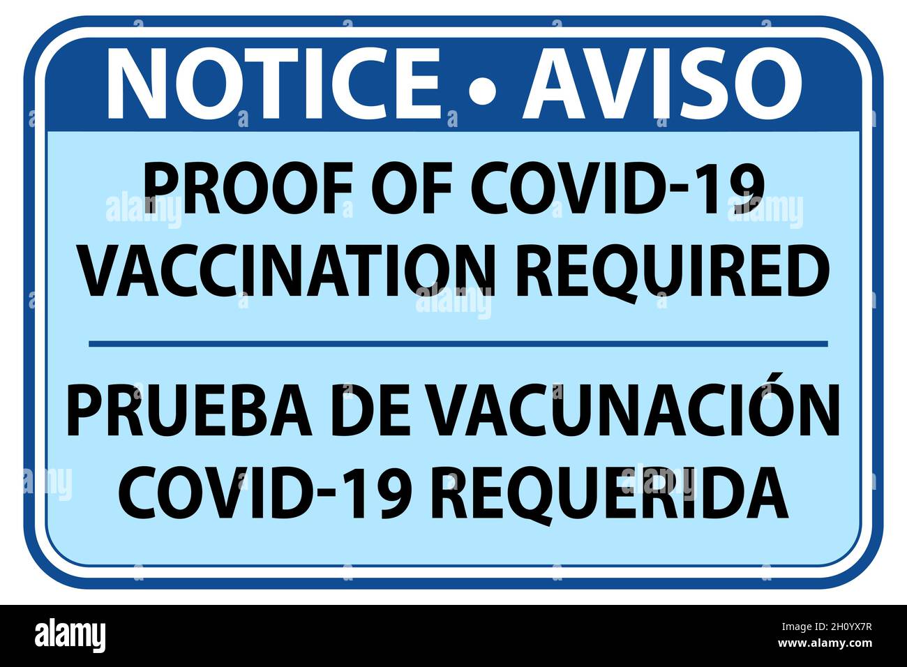 Hinweis Nachweis der Impfung erforderlich Zeichen in Englisch und Spanisch - Vektor-Illustration Stock Vektor