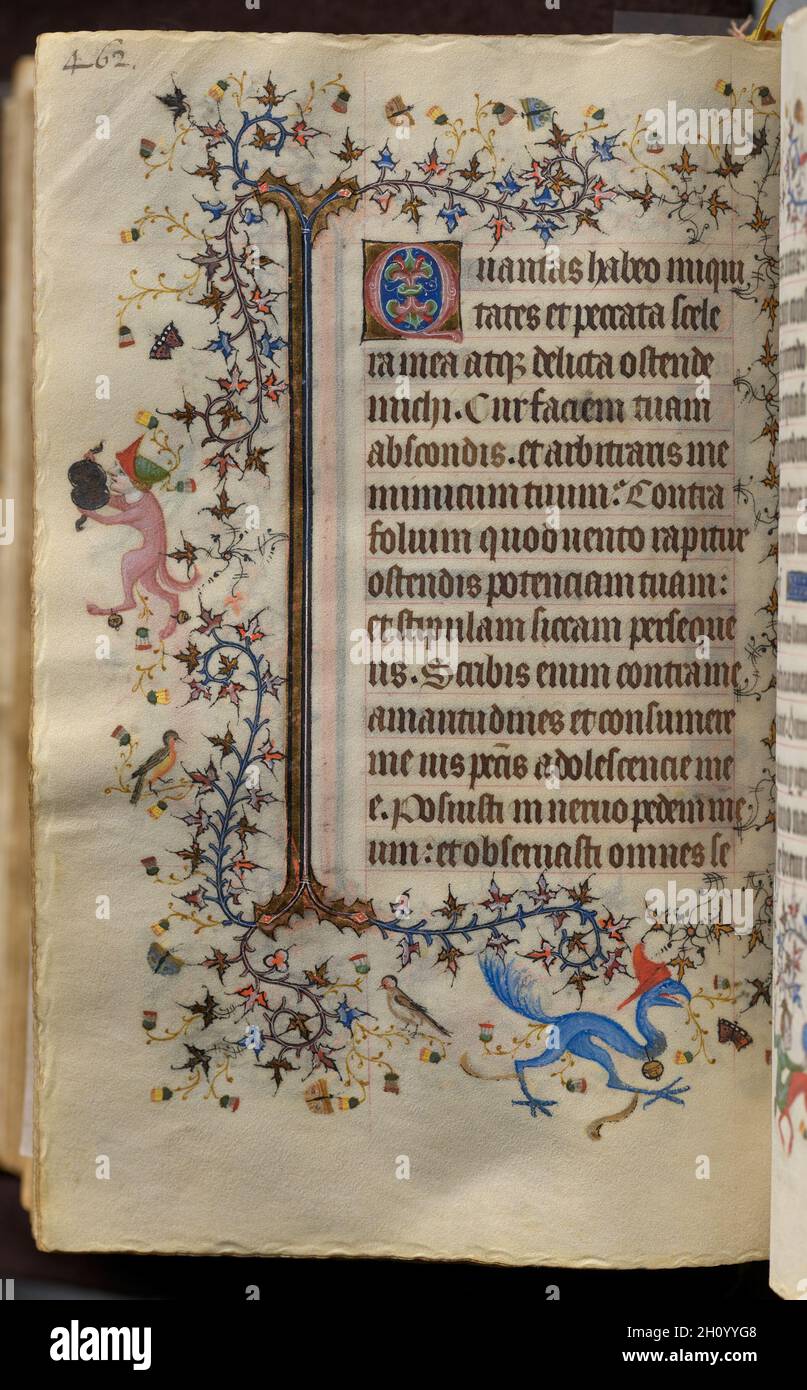 Stunden von Karl dem Noblen, König von Navarra (1361-1425): Fol. 225v, Text, c. 1405. Master of the Brussels Initials and Associates (Französisch). Tinte, Tempera und Gold auf Pergament; Codex: 20.3 x 15.7 x 7 cm (8 x 6 3/16 x 2 3/4 Zoll). Dieser wertvolle Band wurde offensichtlich von seinem Besitzer, dem in Frankreich geborenen König von Navarra, hochgeschätzt, der sein Wappen auf nicht weniger als zwanzig Folios malen ließ. Anstatt dieses Manuskript direkt aus einer bestimmten Werkstatt in Auftrag zu geben, scheint es, dass Charles der Noble sein Stundenbuch - vielleicht fertig für den Luxusmarkt - während einer Reise nach Paris im Jahr 14 erworben hat Stockfoto