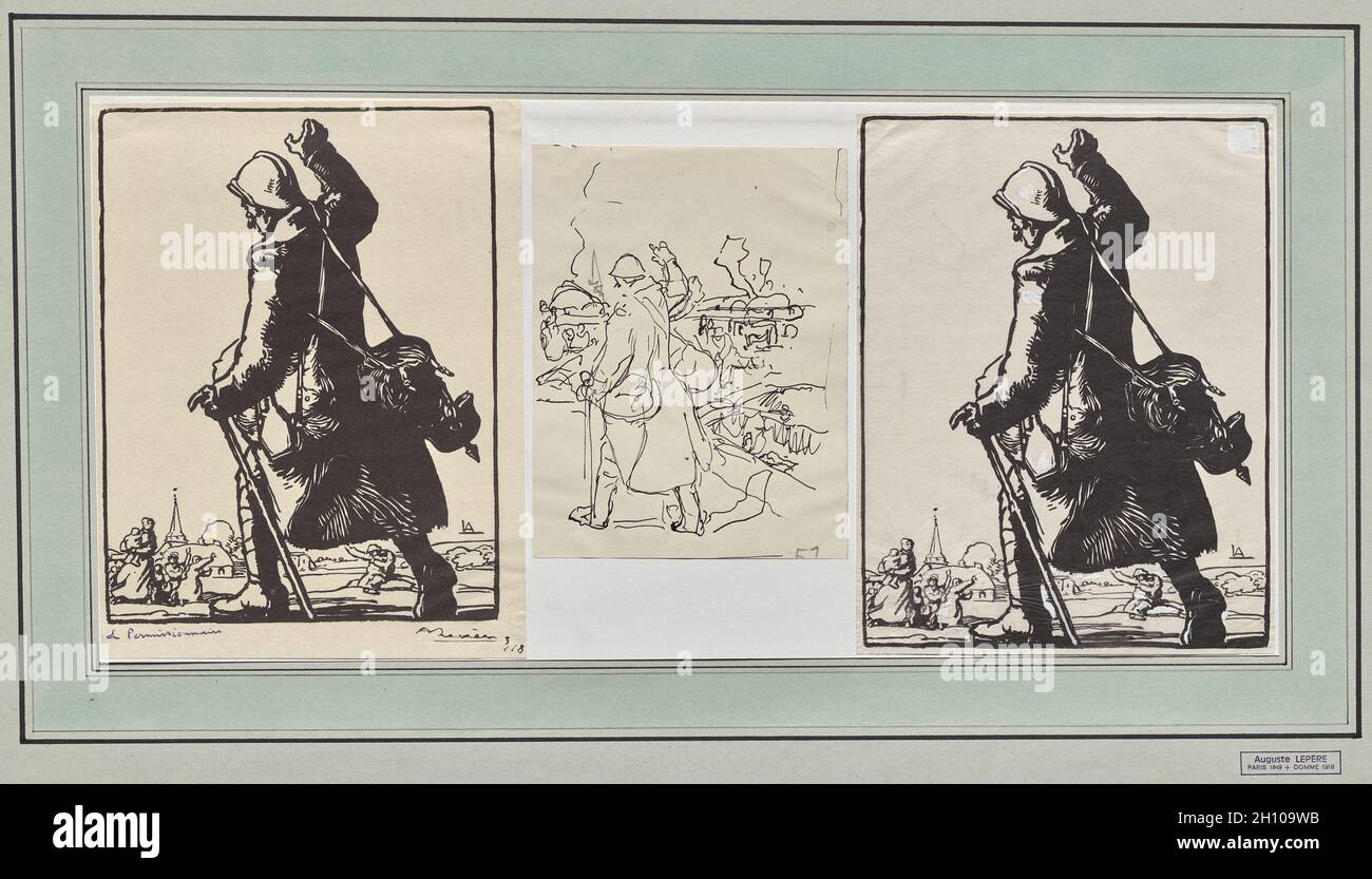 Le Permissionnaire, 1914. Auguste Louis Lepère (Französisch, 1849-1918). Stift und Tinte mit Spuren von Bleistift; Stockfoto