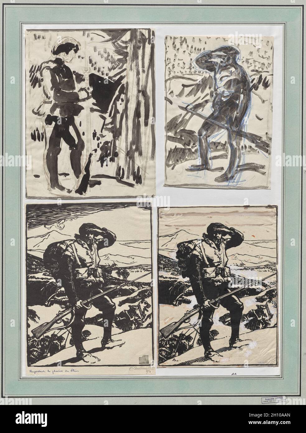 Regardant la plaine du Rhin, 1914. Auguste Louis Lepère (Französisch, 1849-1918). Pinsel und schwarze Tinte und blauer Buntstift; Stockfoto