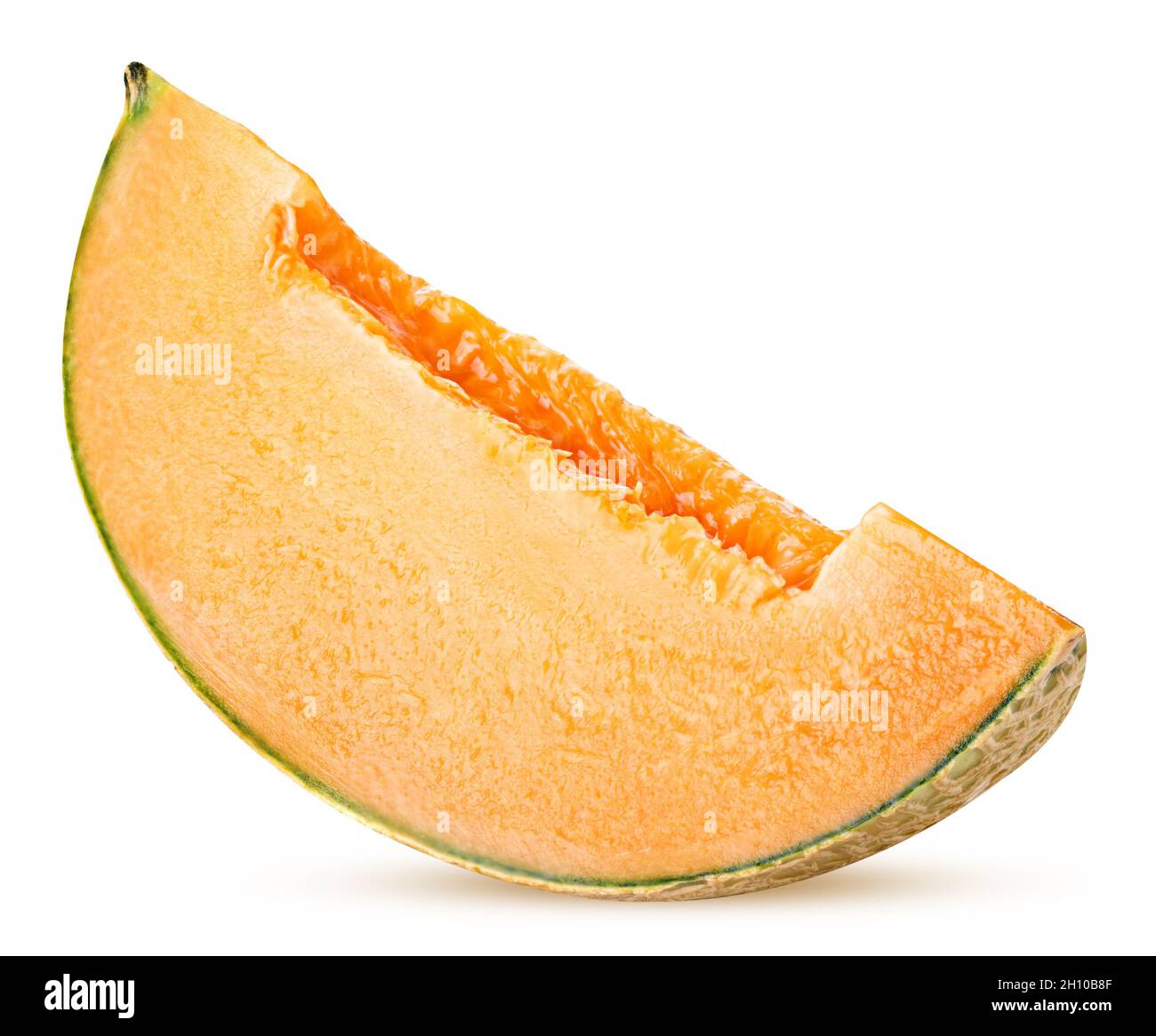Cantaloupe japanische Melone Viertel isoliert auf weißem Hintergrund. Beschneidungspfad. Volle Schärfentiefe. Stockfoto