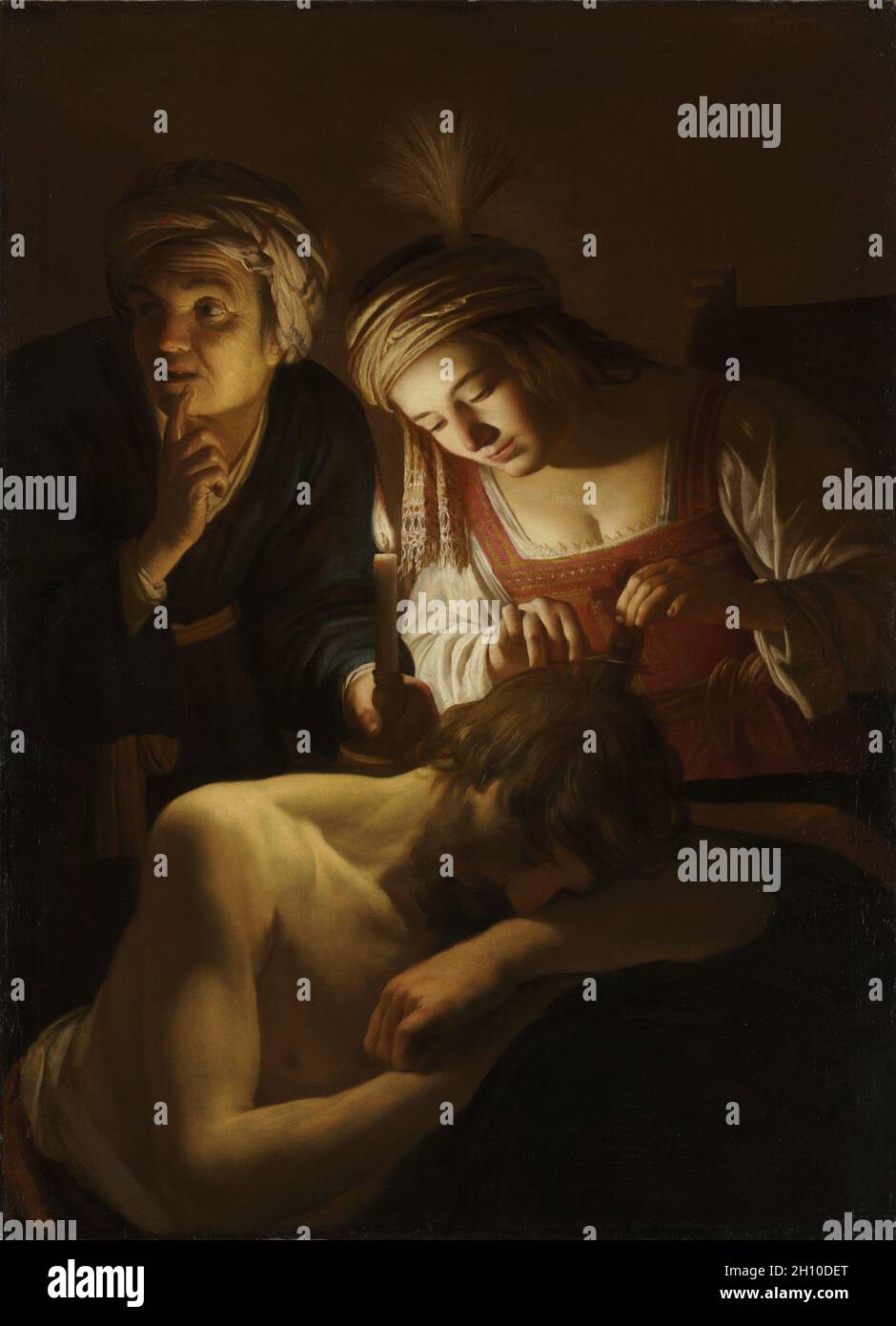 Samson und Delilah, c. 1616. Gerrit van Honthorst (Niederländisch, 1590-1656). Öl auf Leinwand; gerahmt: 158.4 x 122.5 x 11.8 cm (62 3/8 x 48 1/4 x 4 5/8 Zoll); Gehäuse: 139.7 x 177.8 x 28 cm (55 x 70 x 11 Zoll); ungerahmt: 129 x 94 cm (50 13/16 x 37 Zoll). Stockfoto