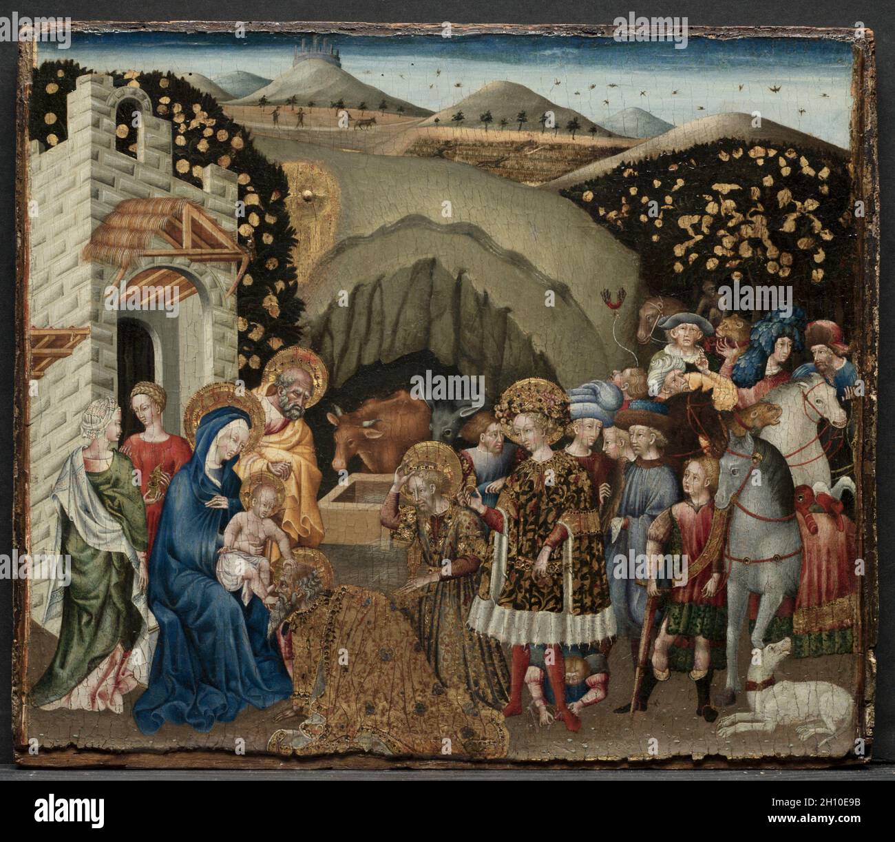 Die Anbetung der Könige, 1440-45. Giovanni di Paolo (Italienisch, C. 1403-1482). Tempera auf Holz und Gold panel; gerahmt: 52,5 x 59 x 7,5 cm (20 11/16 x 23 1/4 x 2 15/16 in.); ohne Rahmen: 38,4 x 44,3 cm (15 1/8 x 17 5/6 in.). Stockfoto