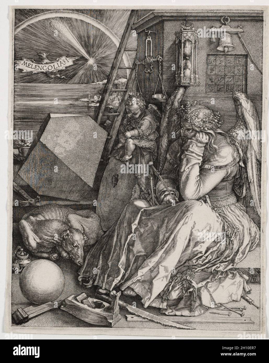 Melencolia I, 1514. Albrecht Dürer (Deutsch, 1471-1528). Gravur; insgesamt: 23.8 x 18.6 cm (9 3/8 x 7 5/16 Zoll). Stockfoto