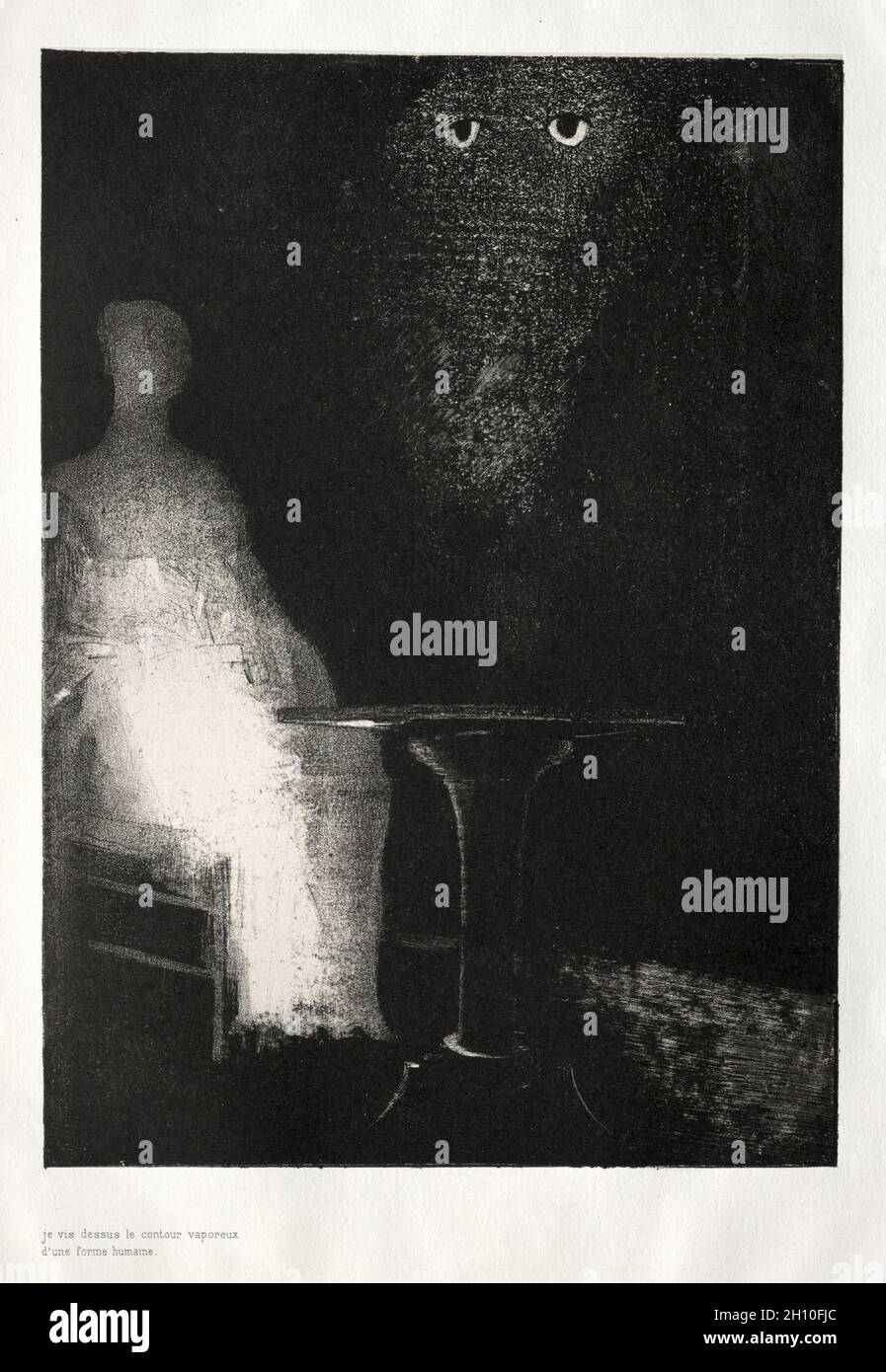 The Haunted House: Unten sah ich die verdampften Konturen einer menschlichen Form, 1896. Odilon Redon (Französisch, 1840-1916), gedruckt von Auguste Clot (Französisch, 1858-1936). Lithographie auf China-Papier, das auf Wobentpapier gelegt wurde; Bild: 25.3 x 18.1 cm (9 15/16 x 7 1/8 Zoll); Blatt: 44.9 x 31.2 cm (17 11/16 x 12 5/16 Zoll). Stockfoto