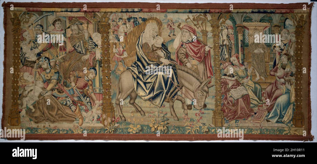 Altar frontal: Szenen aus der Kindheit Christi, C. 1500. Frankreich und die südlichen Niederlande, 16. Wolle, Seide, Gold thread; Gobelin-webart; gesamt: 107,3 x 240 cm (42 1/4 x 94 1/2 in.). Stockfoto