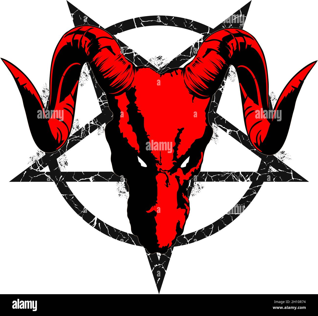PENTAGRAMM DRAGO. Baphomet Pentagramm Ziegenschädel Vektorgrafik das Pentagramm, das Zeichen von Luzifer. Der Kopf eines Drachen in einem Pentagramm. Stock Vektor