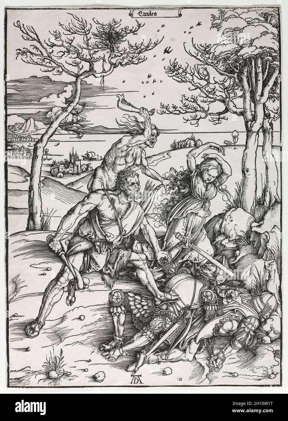 Hercules, c. 1496-97. Albrecht Dürer (Deutsch, 1471-1528). Holzschnitt; Plattenmark: 39.1 x 28.5 cm (15 3/8 x 11 1/4 Zoll). Stockfoto