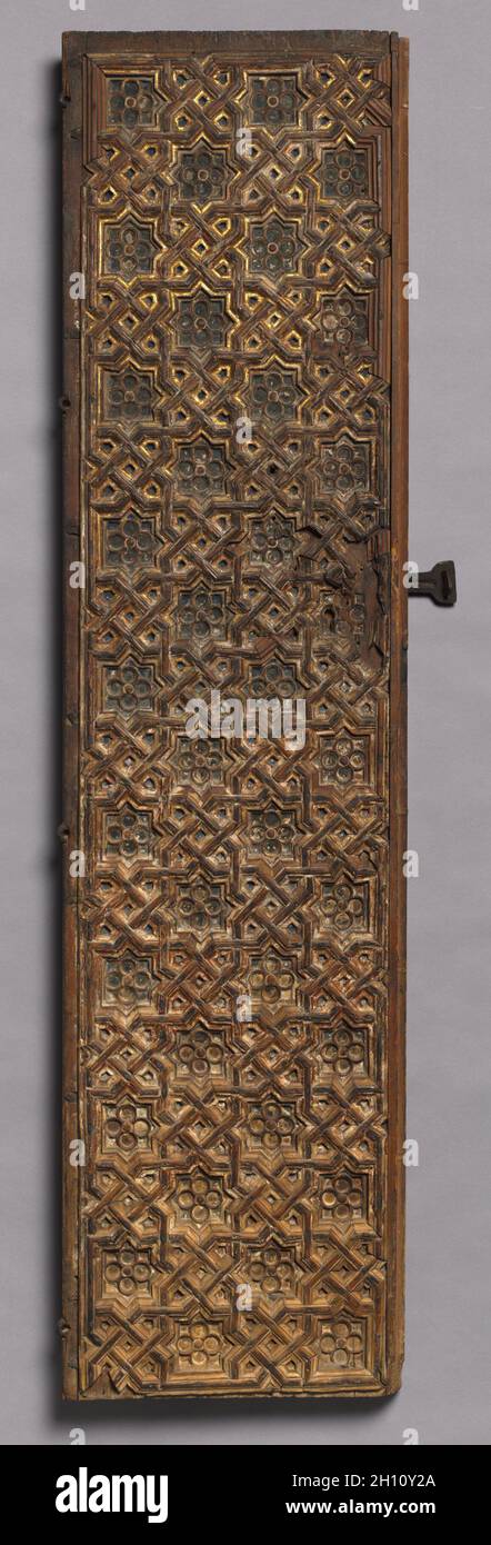 Tür (links), Anfang 1400. Spanien, Anfang des 15. Jahrhunderts. Vergoldetes und bemaltes Holz (Kiefer); insgesamt 170.2 x 86.4 cm (67 x 34 Zoll). Stockfoto
