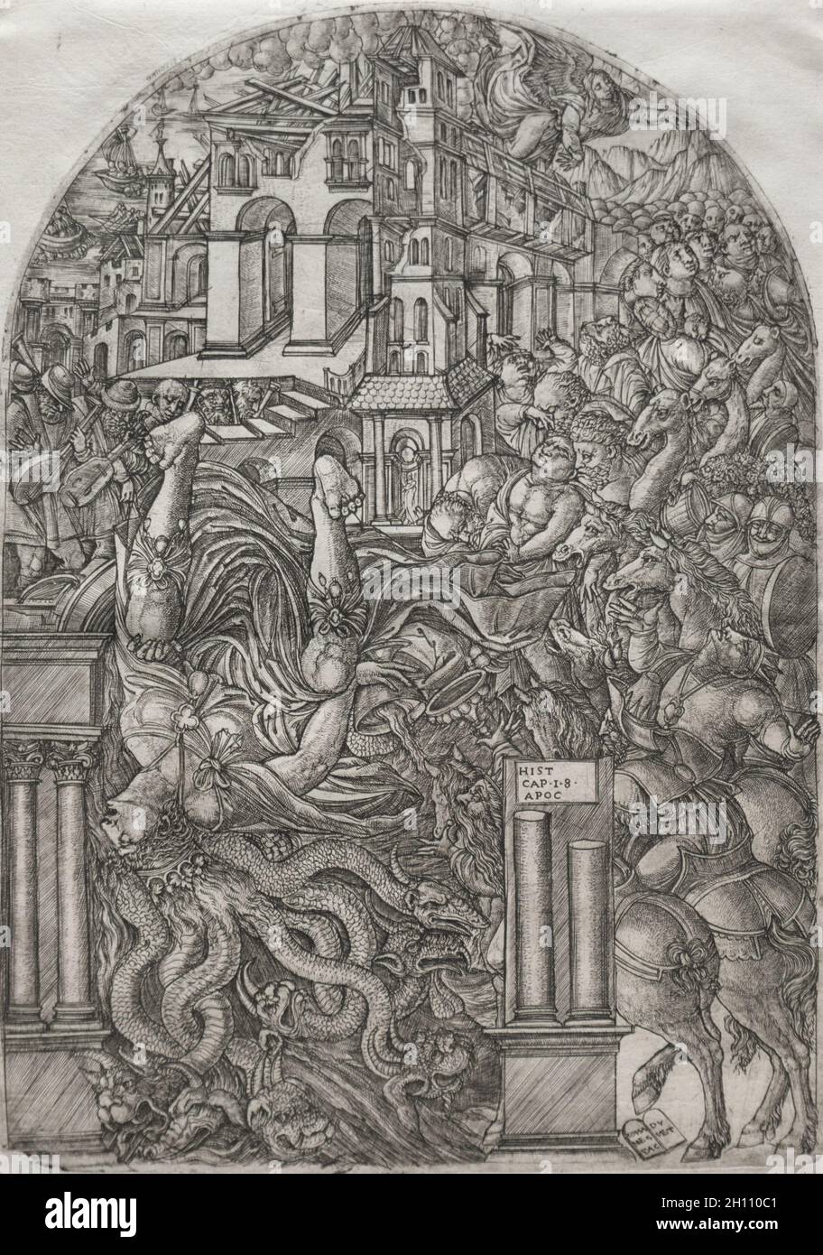 Die Apokalypse: Der Fall Babylons. Jean-Bettdecke (Französisch, 1485-1561). Gravur; gerahmt: 52.4 x 39.7 x 2.5 cm (20 5/8 x 15 5/8 x 1 Zoll); ungerahmt: 30.6 x 21.7 cm (12 1/16 x 8 9/16 Zoll); Platte: 30.2 x 21.2 cm (11 7/8 x 8 3/8 Zoll). Stockfoto