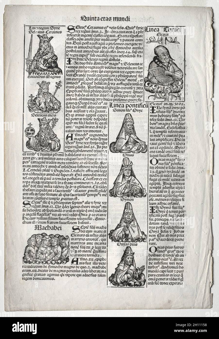 Genealogische Seite; erschienen in der Nürnberger Chronik von Hartmann Schedel , 1493. Michael Wolgemut (Deutsch, 1434-1519) und Wilhelm Playdenwurff (Deutsch, 1494). Holzschnitt; Stockfoto