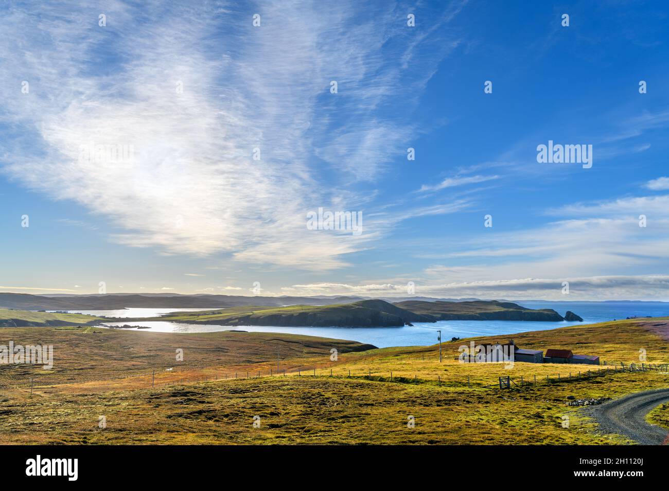 Landschaft in der Nähe von Burnside, Festland, Shetland, Schottland, Großbritannien Stockfoto