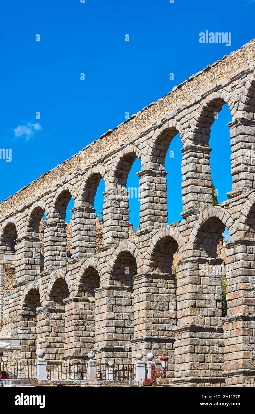 Aquädukt von Segovia. Kastilien und Leon, Spanien. Stockfoto