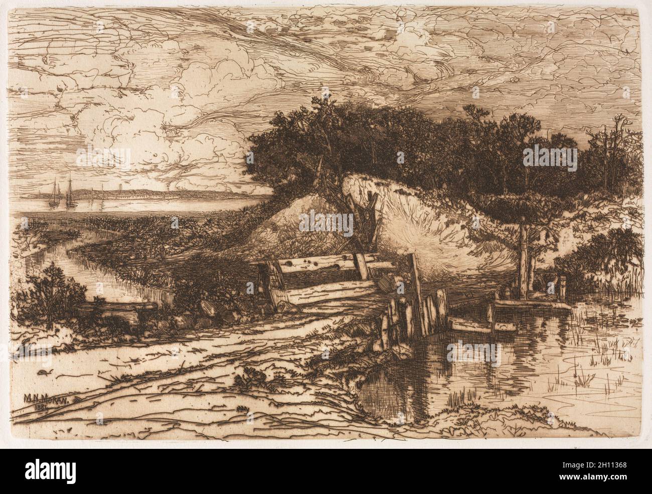 Gardiner's Bay, Long Island, von Fresh Pond aus gesehen, 1881. Mary Nimmo Moran (Amerikanerin, 1842-1899). Ätzen; Stockfoto